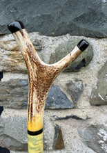 Load image into Gallery viewer, red stag grouse salmon antler hazel country thumbstick by Helen Elizabeth