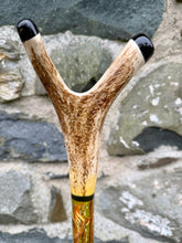Load image into Gallery viewer, red stag grouse salmon antler hazel country thumbstick by Helen Elizabeth