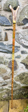 Load image into Gallery viewer, Red Deer, Grouse and Salmon - Hand Painted Hazel Thumbstick with Antler Handle
