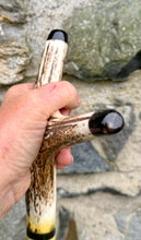 Load image into Gallery viewer, Falcon on Glove Desert Scene with Saluki Dog - Antler handled Hazel Country Thumbstick/hiking/walking stick by Helen Elizabeth