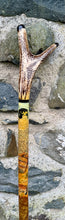 Load image into Gallery viewer, Falcon on Glove Desert Scene - Antler handled Hazel Country Thumbstick/hiking/walking stick by Helen Elizabeth