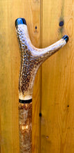 Load image into Gallery viewer, Antler Handled Hazel Wood Country Thumbstick Walking Stick by Helen Elizabeth