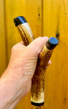Load image into Gallery viewer, Antler Handled Hazel Wood Country Thumbstick Walking Stick by Helen Elizabeth