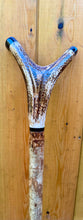 Load image into Gallery viewer, Antler Handled Hazel Wood Country Thumbstick Walking Stick by Helen Elizabeth