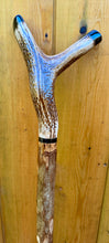 Load image into Gallery viewer, Antler Handled Hazel Wood Country Thumbstick Walking Stick by Helen Elizabeth