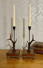 Load image into Gallery viewer, Rustic Roe Deer Stag Horn Antler Pair Candle Stick Holders by Helen Elizabeth Studios