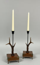 Load image into Gallery viewer, Rustic Roe Deer Stag Horn Antler Pair Candle Stick Holders by Helen Elizabeth Studios
