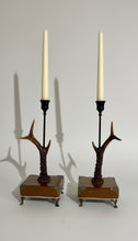Load image into Gallery viewer, Rustic Roe Deer Stag Horn Antler Pair Candle Stick Holders by Helen Elizabeth Studios