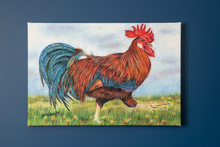 Load image into Gallery viewer, Striding cockerel colouered pencil drawing by Helen Elizabeth Studios