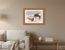 Load image into Gallery viewer, Winter Fighting Pheasant Signed limited Giclee print by Helen Elizabeth Studios