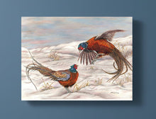 Load image into Gallery viewer, Winter Fighting Pheasant Signed limited Giclee print by Helen Elizabeth Studios