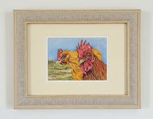 Load image into Gallery viewer, chicken and cockerel colouered pencil drawing by Helen Elizabeth Studios