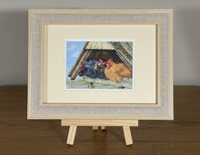 Load image into Gallery viewer, chicken coop colouered pencil drawing by Helen Elizabeth Studios