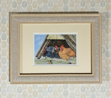 Load image into Gallery viewer, chicken coop colouered pencil drawing by Helen Elizabeth Studios