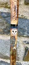 Load image into Gallery viewer, Barn Owl Hand Painted on Antler Handle Hazel Thumbstick by Helen Elizabeth Studios
