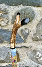 Load image into Gallery viewer, Goldfinch Hand Painted on Antler Handle Hazel Thumbstick by Helen Elizabeth Studios