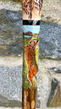 Load image into Gallery viewer, Pair Boxing Hares Hand Painted on Antler Handle Hazel Thumbstick by Helen Elizabeth Studios