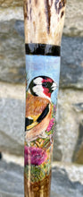 Load image into Gallery viewer, Goldfinch Hand Painted on Antler Handle Hazel Thumbstick by Helen Elizabeth Studios