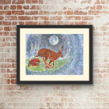 Load image into Gallery viewer, Running Hare Candle Light & Moonlight - Signed Limited Edition Gicleé Fine Art Print by Helen Elizabeth Studios