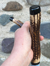 Load image into Gallery viewer, Red Grouse Hand Painted Hazel Thumbstick with Antler Handle by Helen Elizabeth