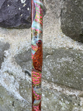 Load image into Gallery viewer, Red Grouse Hand Painted Hazel Thumbstick with Antler Handle by Helen Elizabeth
