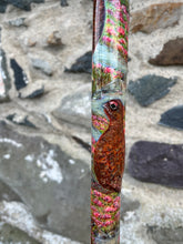 Load image into Gallery viewer, Red Grouse Hand Painted Hazel Thumbstick with Antler Handle by Helen Elizabeth