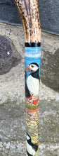 Load image into Gallery viewer, Puffins on rocks hand painted thumbstick by Helen Elizabeth