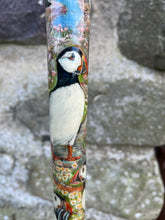Load image into Gallery viewer, Puffins on rocks hand painted thumbstick by Helen Elizabeth