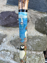Load image into Gallery viewer, Puffins on rocks hand painted thumbstick by Helen Elizabeth