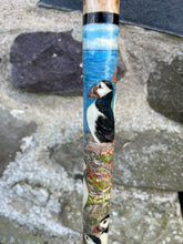 Load image into Gallery viewer, Puffins on rocks hand painted thumbstick by Helen Elizabeth