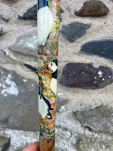 Load image into Gallery viewer, Puffins on rocks hand painted thumbstick by Helen Elizabeth