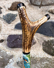 Load image into Gallery viewer, Kingfisher by river hand painted stag horn thumbstick by helen elizabeth