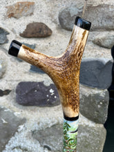 Load image into Gallery viewer, Kingfisher by river hand painted stag horn thumbstick by helen elizabeth
