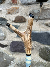 Load image into Gallery viewer, Handpainted Stag Horn Thumb Stick depicting Falcon on Glove by Helen Elizabeth Studios