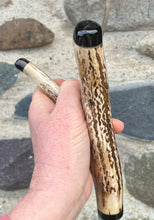 Load image into Gallery viewer, Handpainted Stag Horn Thumb Stick depicting Falcon on Glove by Helen Elizabeth Studios