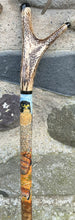 Load image into Gallery viewer, Handpainted Stag Horn Thumb Stick depicting Falcon on Glove by Helen Elizabeth Studios