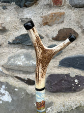 Load image into Gallery viewer, Hand painted Stag Horn Thumbstick MacNab by Helen Elizabeth Studios