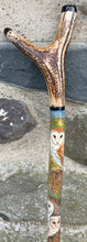 Load image into Gallery viewer, Barn Owl at Dusk hand painted stag horn thumbstick by Helen Elizabeth Studios