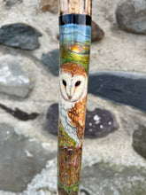 Load image into Gallery viewer, Barn Owl at Dusk hand painted stag horn thumbstick by Helen Elizabeth Studios