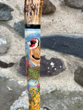 Load image into Gallery viewer, Goldfinch on thistle hand painted stag horn thumbstick by Helen Elizabeth Studios