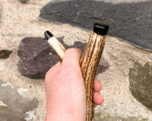Load image into Gallery viewer, Man Fishing in River - Hand Painted Antler Handled Wading Staff Stick