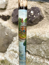 Load image into Gallery viewer, Man Fishing in River - Hand Painted Antler Handled Wading Staff Stick