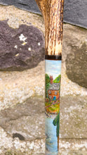 Load image into Gallery viewer, Man Fishing in River - Hand Painted Antler Handled Wading Staff Stick