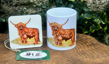 Load image into Gallery viewer, Scotland's Wildlife Collection - Highland Cow Ceramic Mug and Coaster by Helen Elizabeth