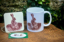 Load image into Gallery viewer, wild brown hare mug and coaster by Helen Elizabeth