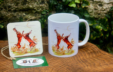 Load image into Gallery viewer, boxing hare mug and coaster by Helen Elizabeth