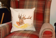 Load image into Gallery viewer, roaring stag cushion by Helen Elizabeth