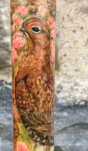 Load image into Gallery viewer, Study handsome staghorn/antler hazel wood thumb stick, tipped and collar with buffalo horn and metal ferrule end by helen elizabeth studios