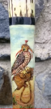 Load image into Gallery viewer, Desert Scene with Saluki and Falcon - Hand Painted Stag Horn Thumbstick by Helen Elizabeth
