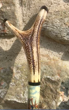 Load image into Gallery viewer, Hand painted Stag Horn Thumbstick MacNab by Helen Elizabeth Studios